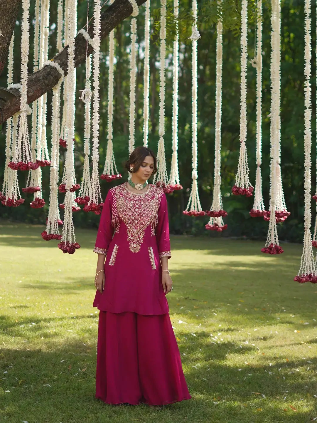 Pink Flared kurta and Palazzo set