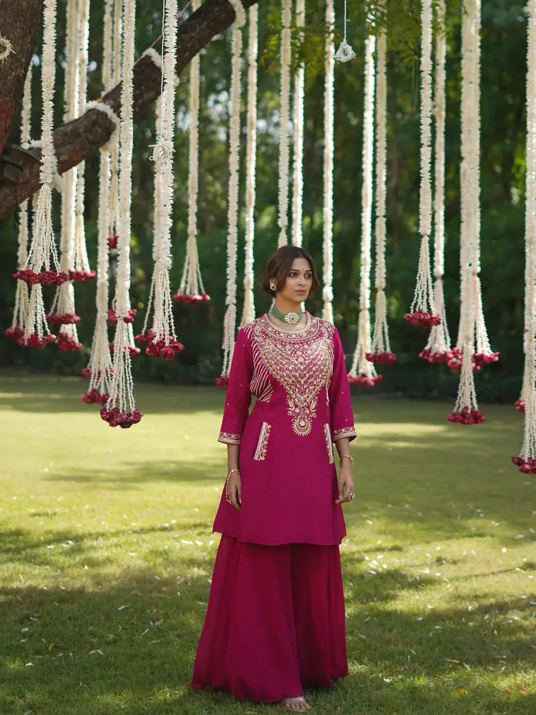 Pink Flared kurta and Palazzo set