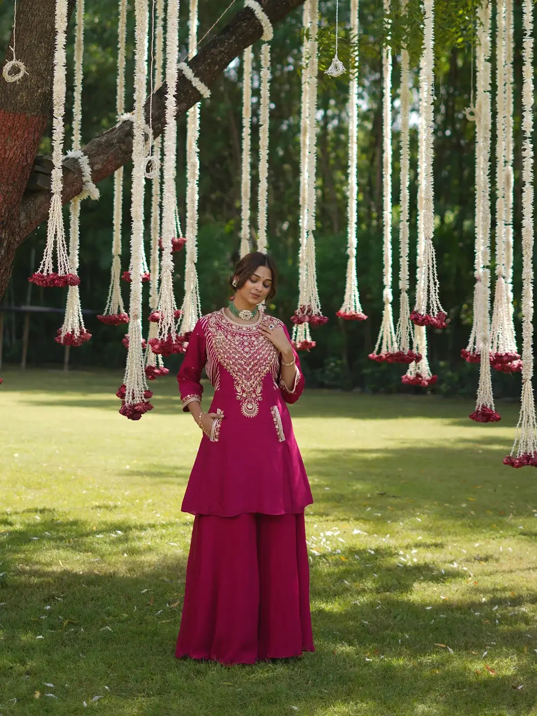 Pink Flared kurta and Palazzo set