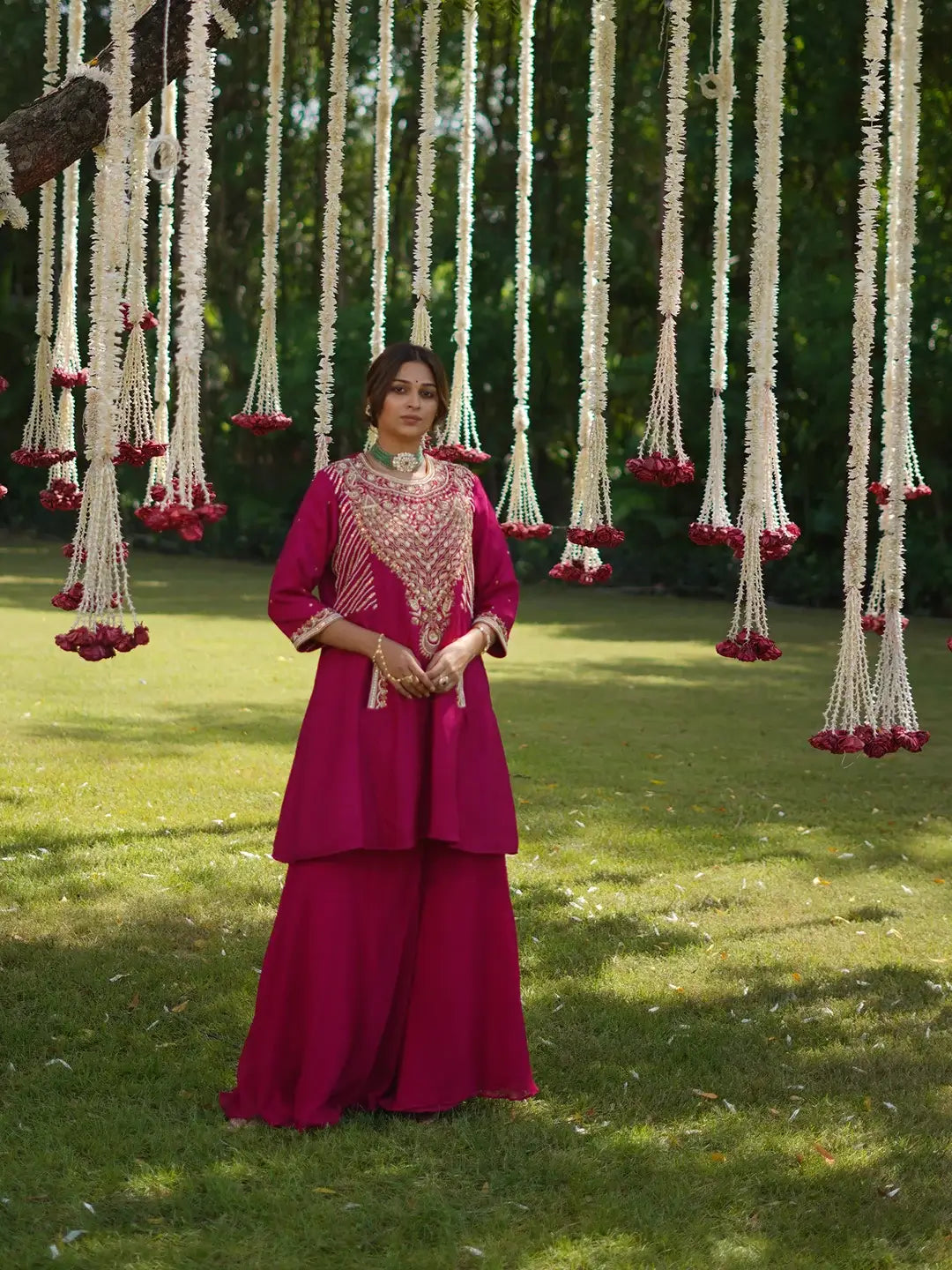 Pink Flared kurta and Palazzo set