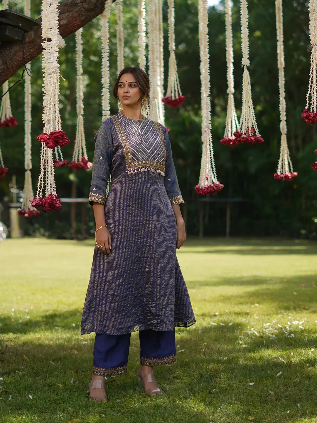 Blue zariline kurta set