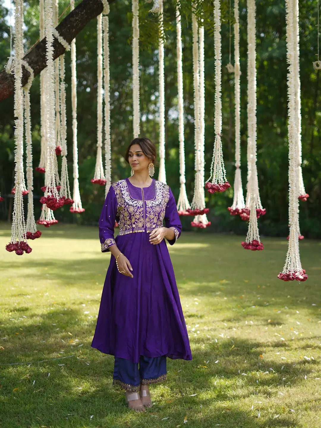 Purple hand embroidered kurta set
