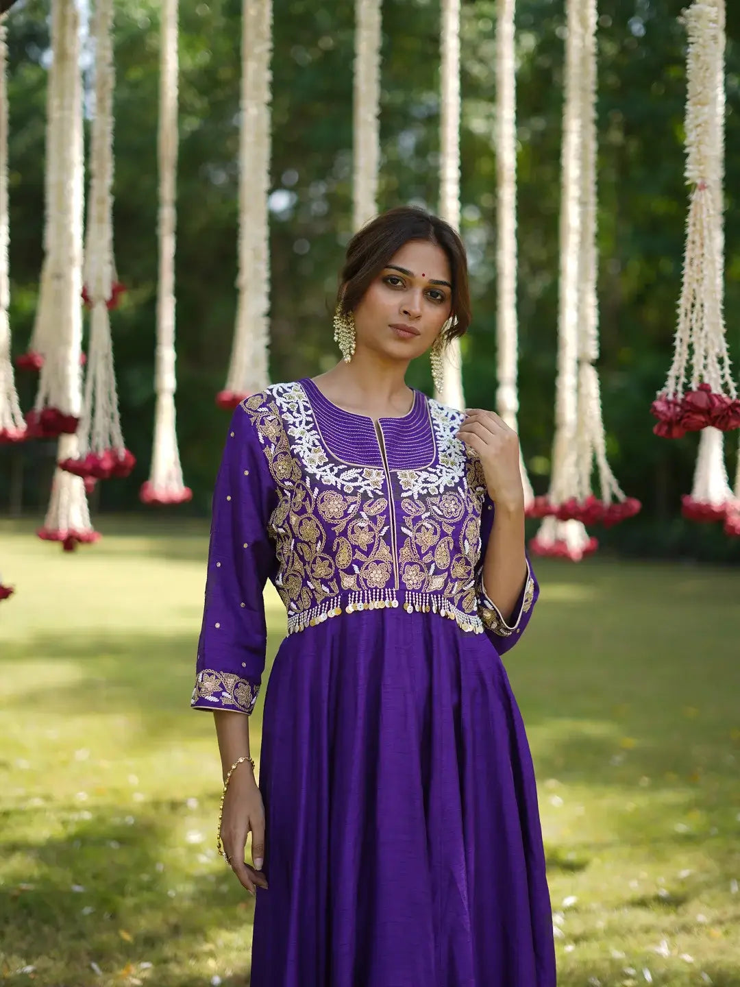 Purple hand embroidered kurta set