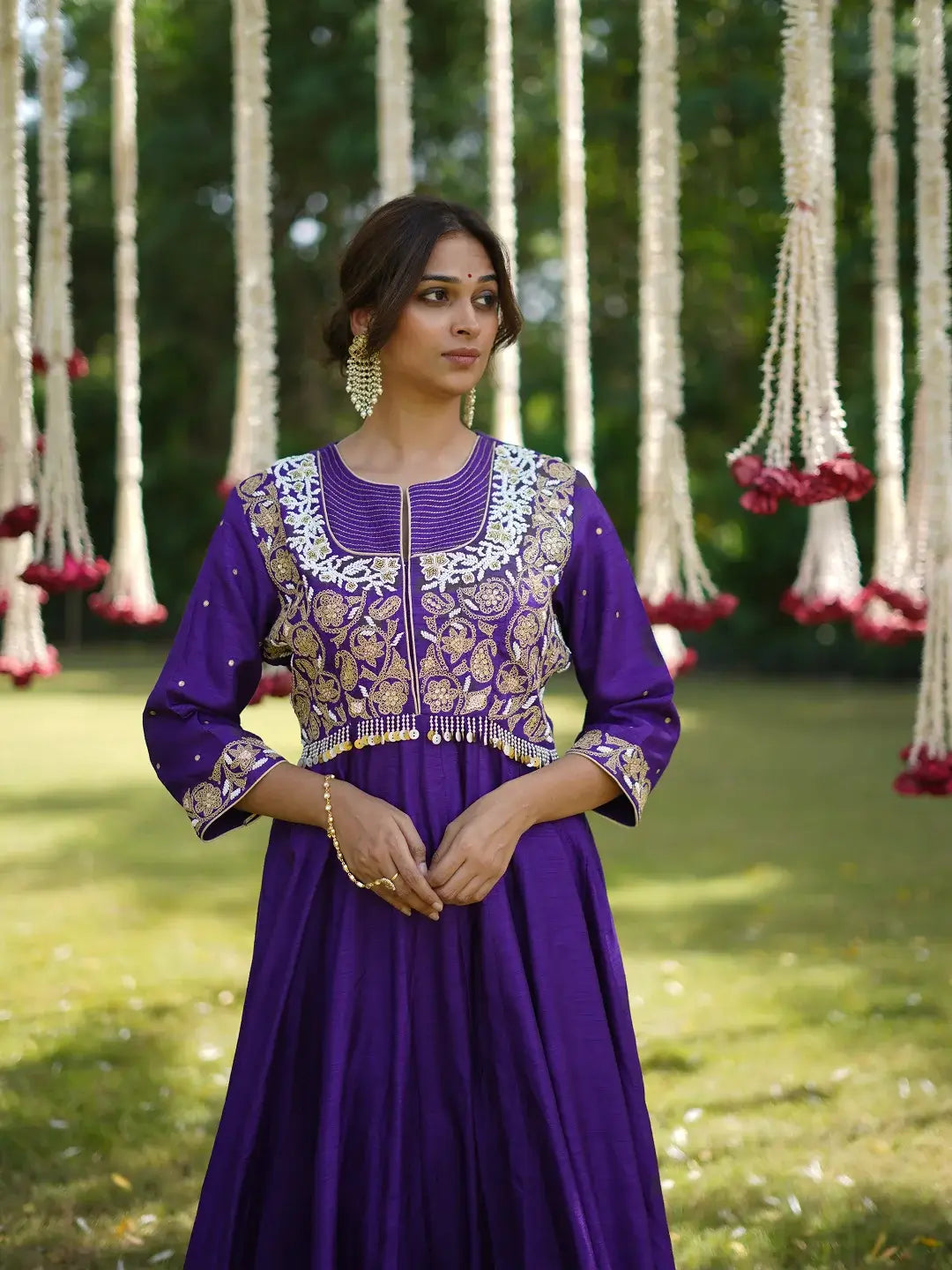 Purple hand embroidered kurta set