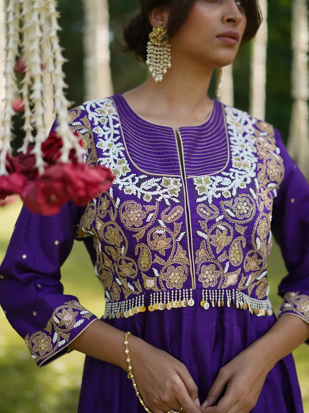 Purple hand embroidered kurta set