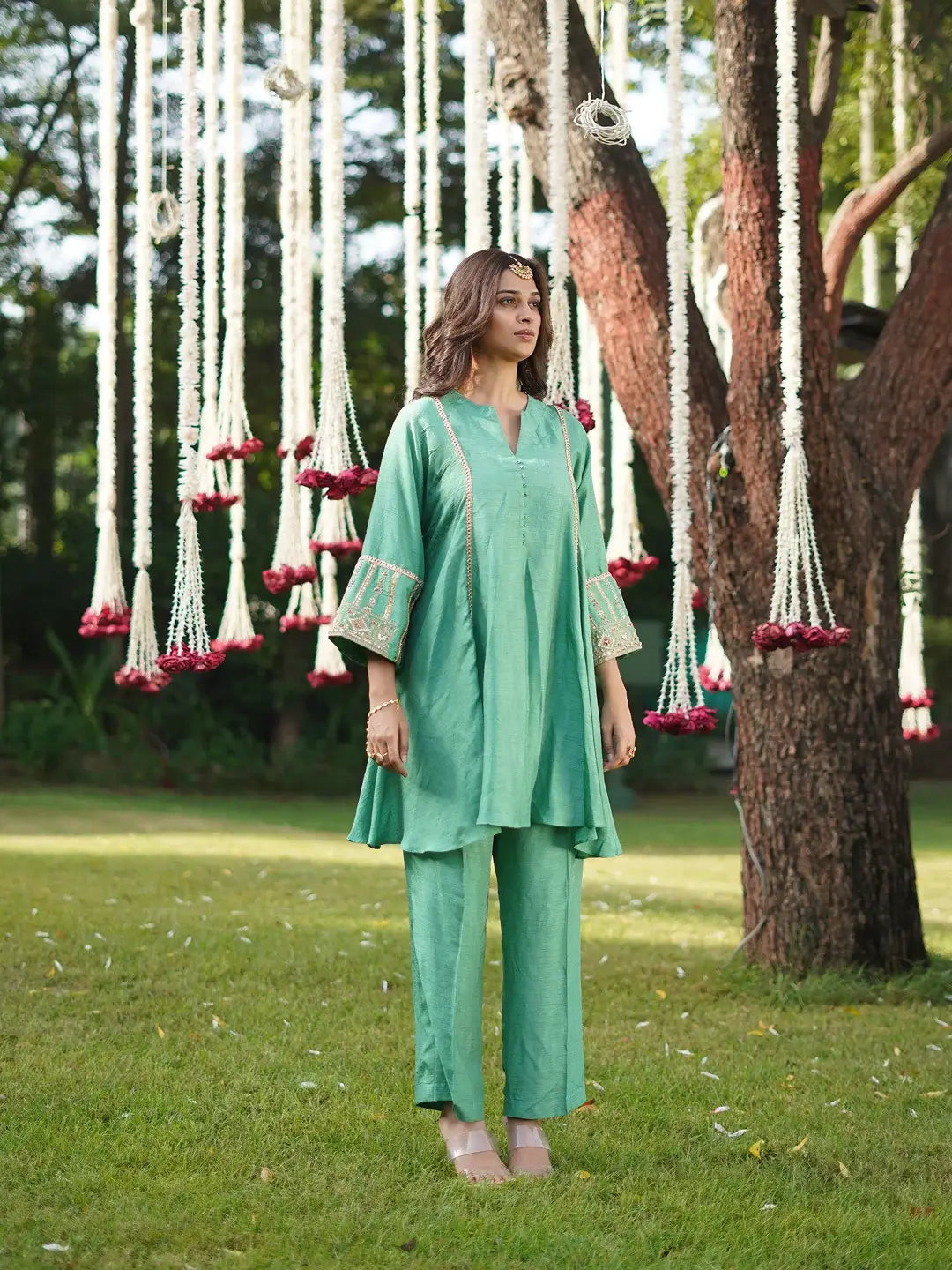 Green short kurta set