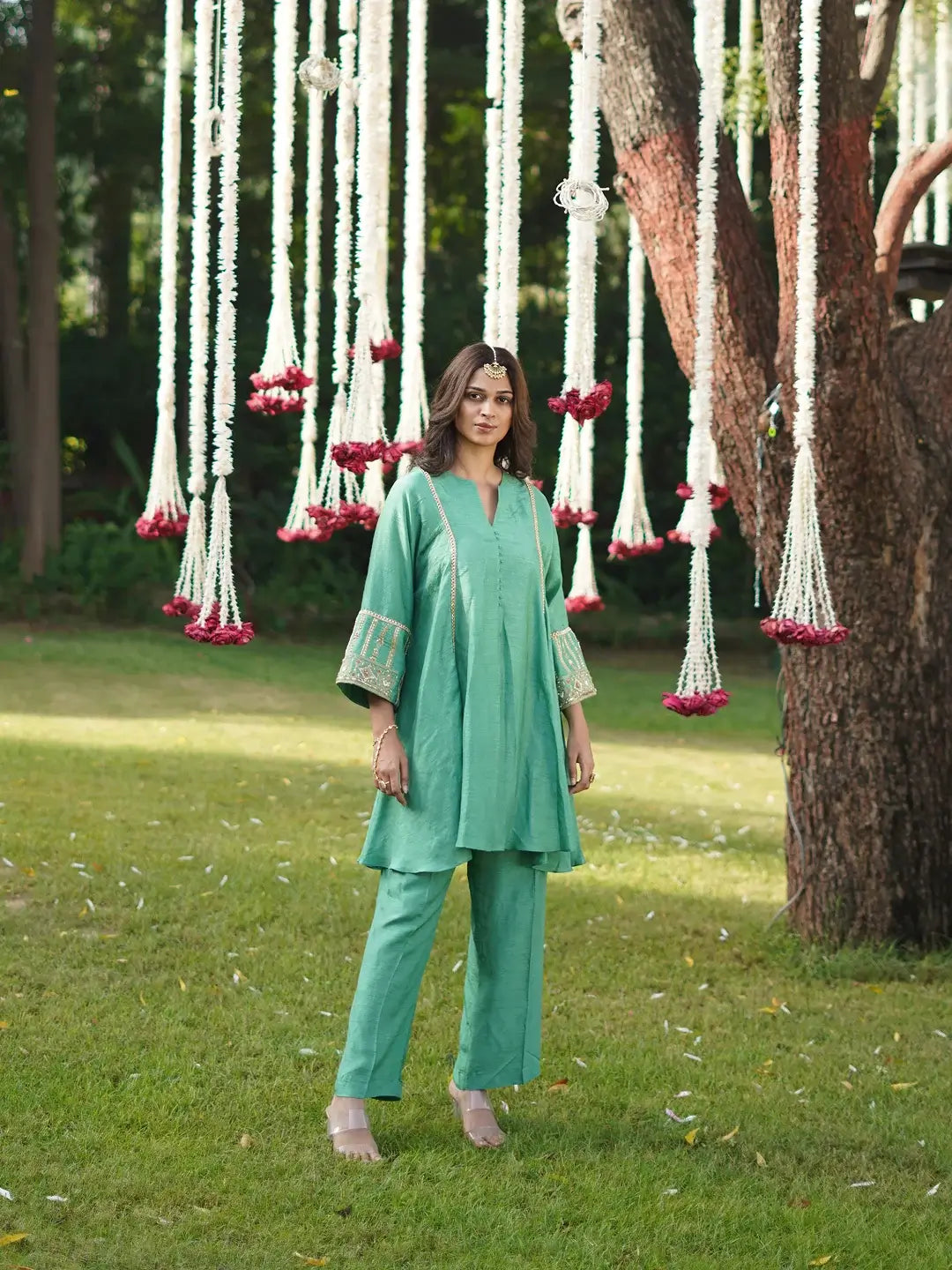 Green short kurta set