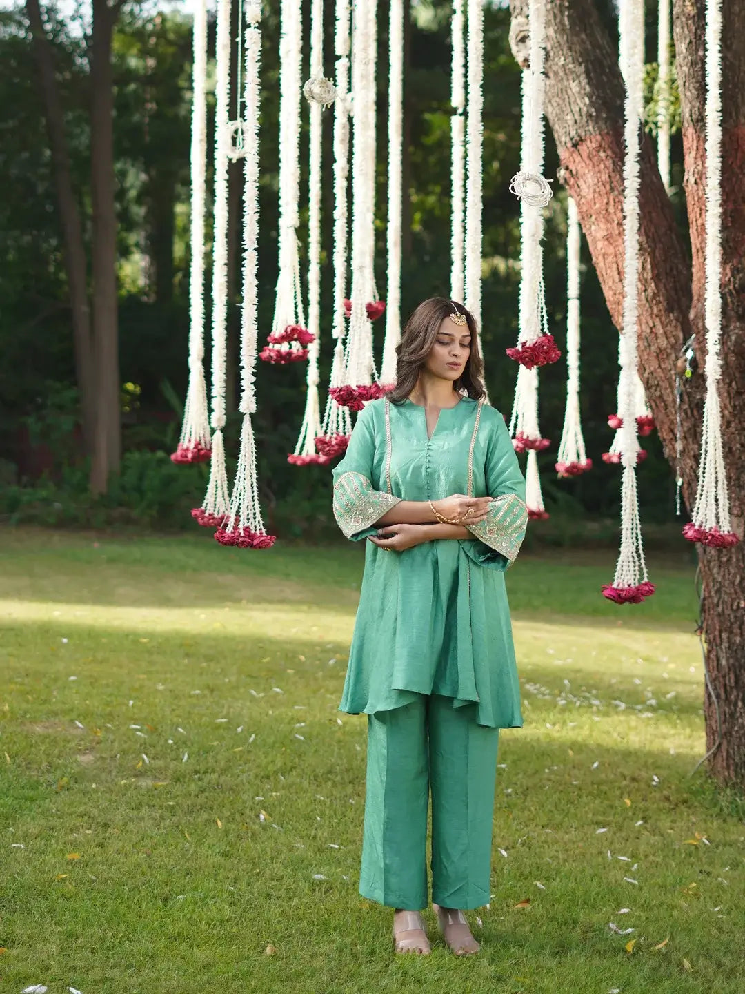 Green short kurta set