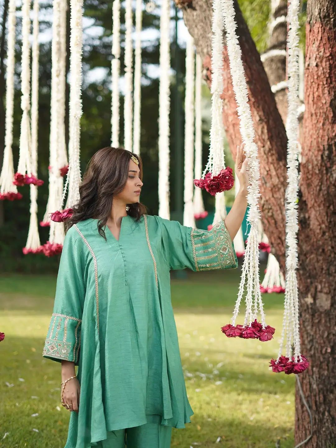Green short kurta set