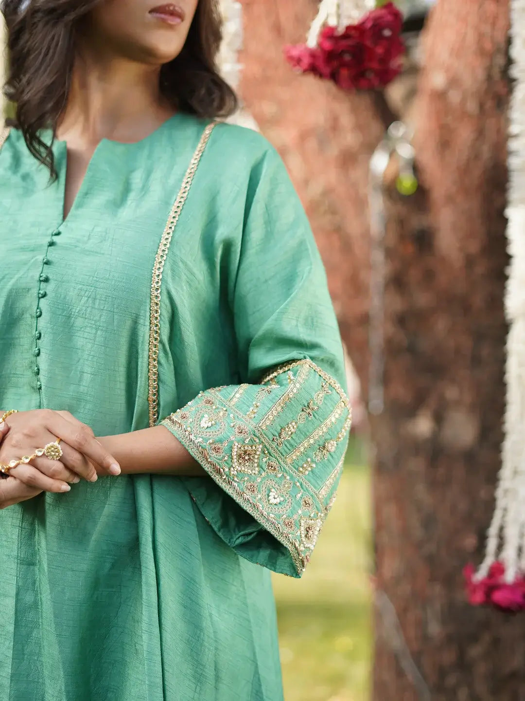 Green short kurta set
