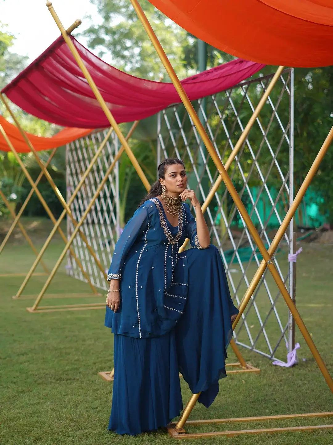 Midnight Blue Short Anarkali set