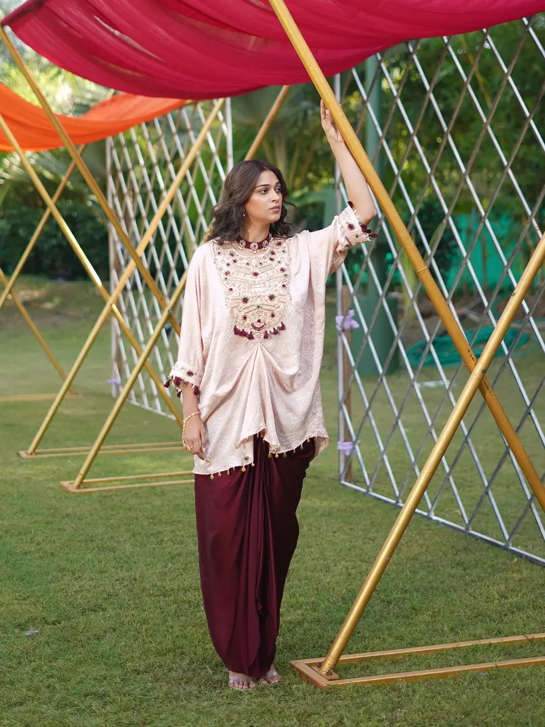 light pink and Burgandy Drape set