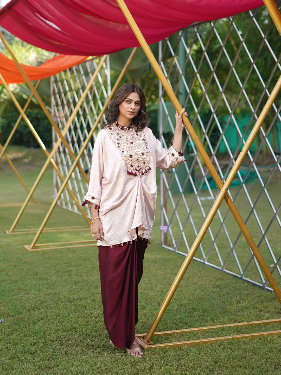 light pink and Burgandy Drape set