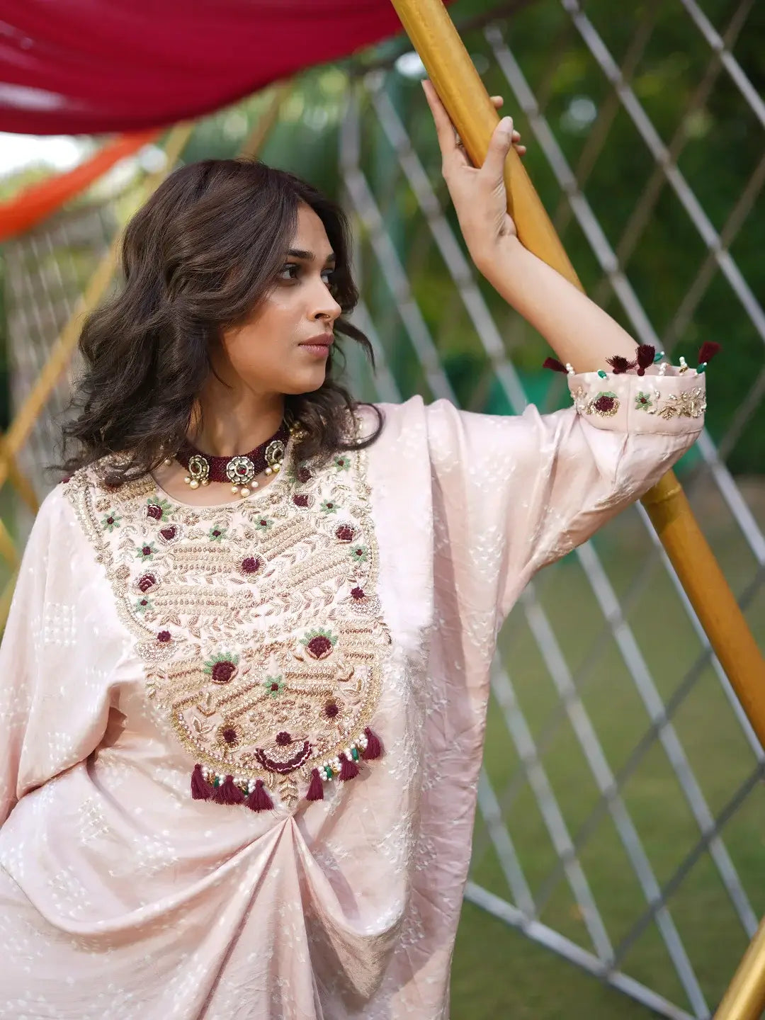 light pink and Burgandy Drape set