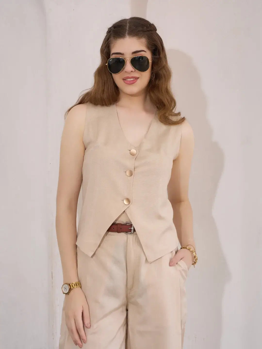Raya Vest & Pants Co-ord Set in Cotton Linen