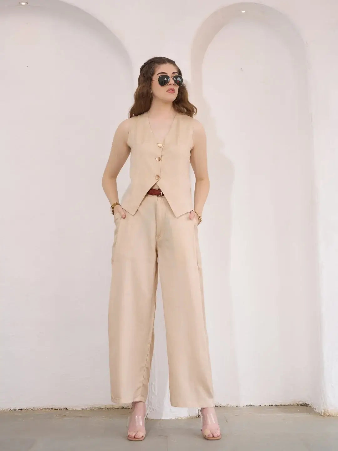 Raya Vest & Pants Co-ord Set in Cotton Linen