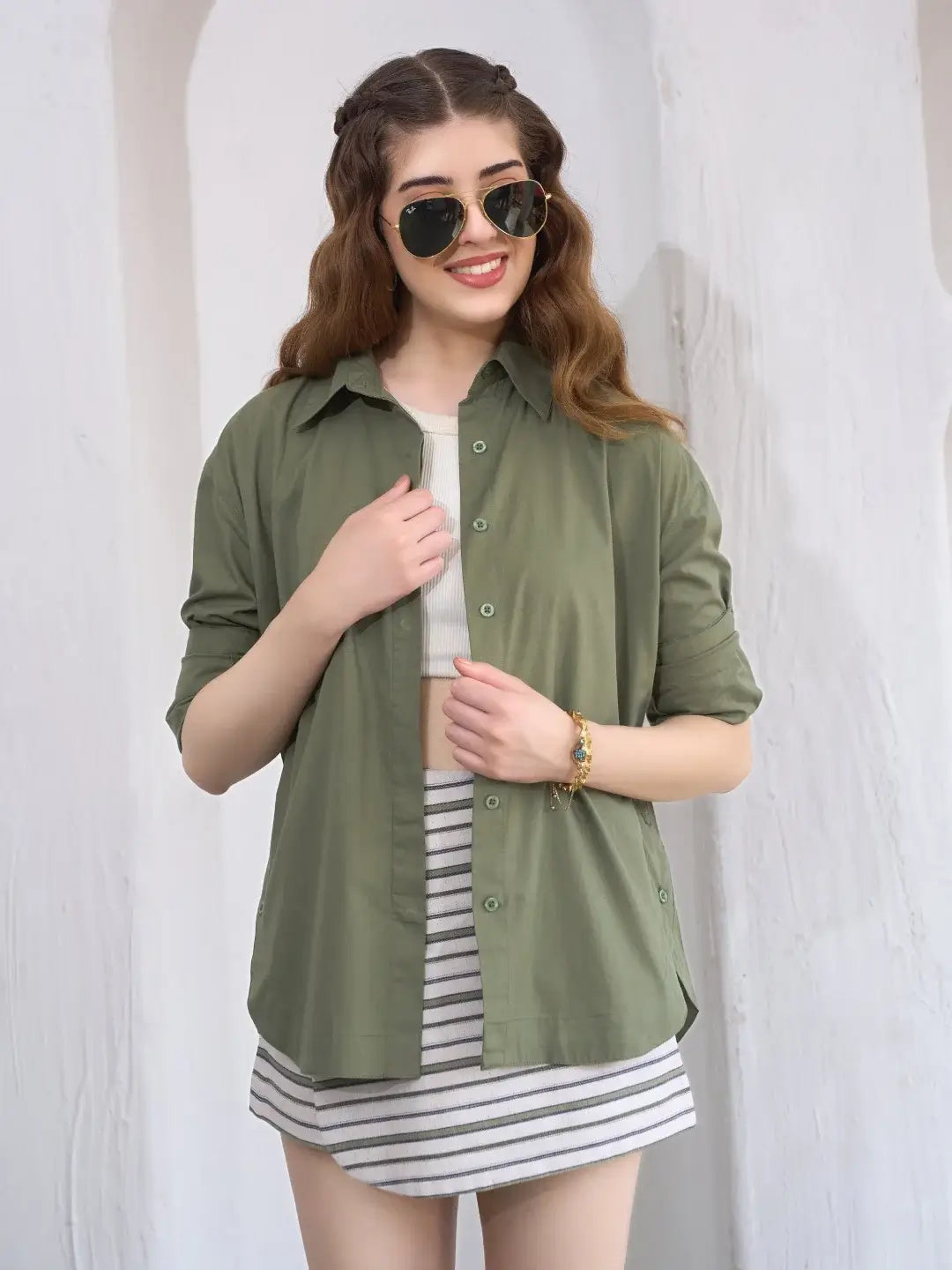 Reva Green Shirt with Striped Skorts Set