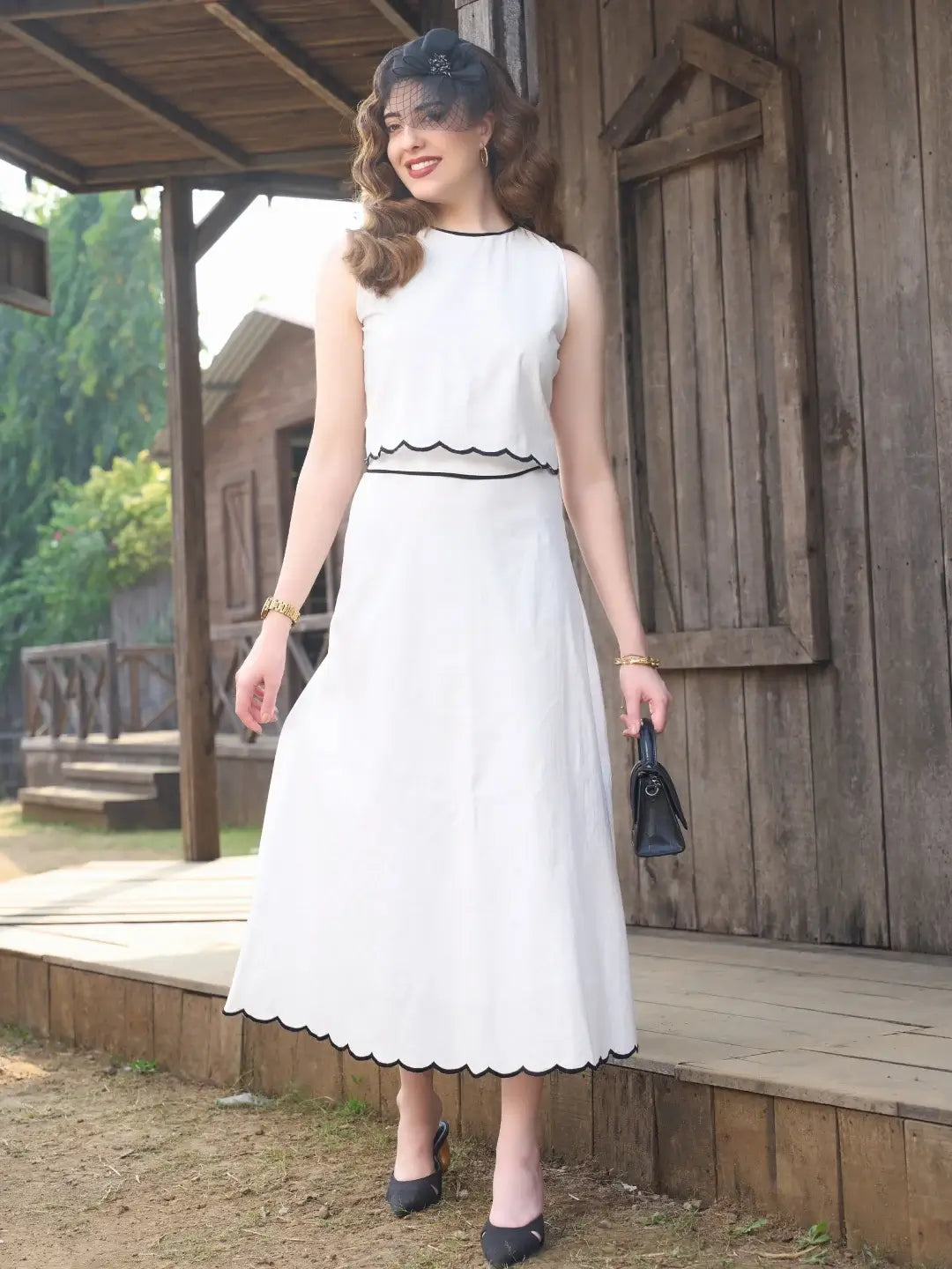Perla Scalloped Top & Skirt Set