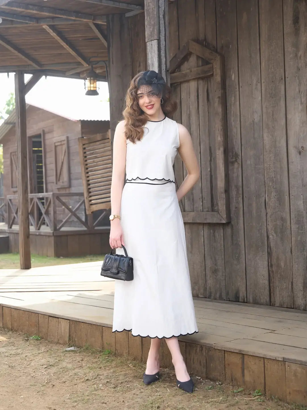 Perla Scalloped Top & Skirt Set