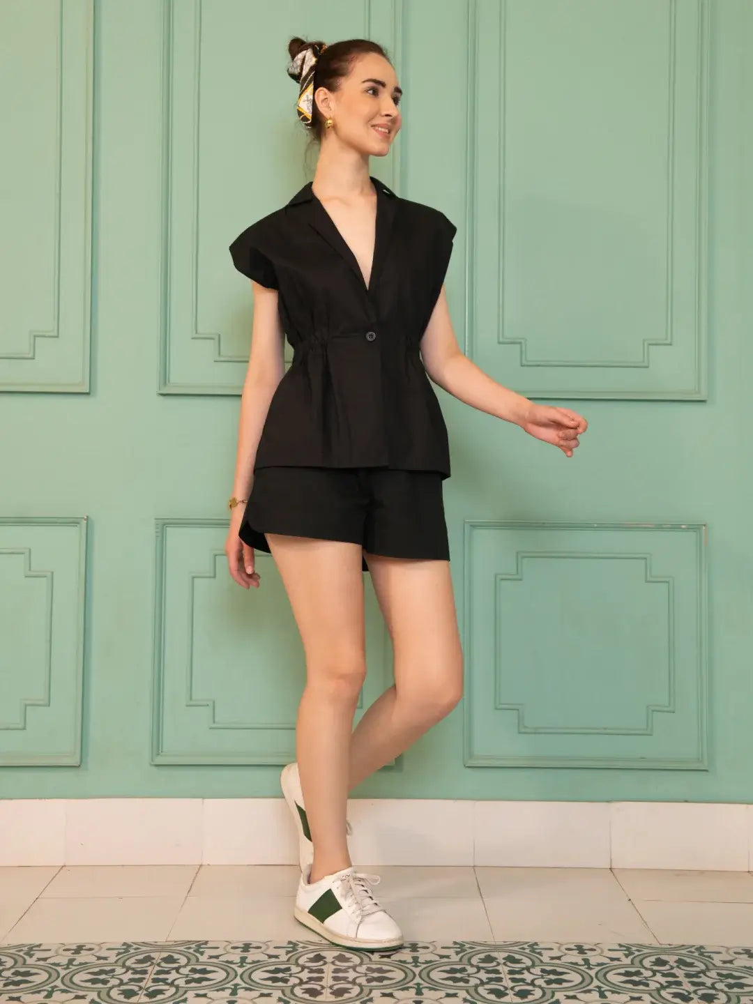 Liora Cap Sleeves Blazer Top & Shorts Set