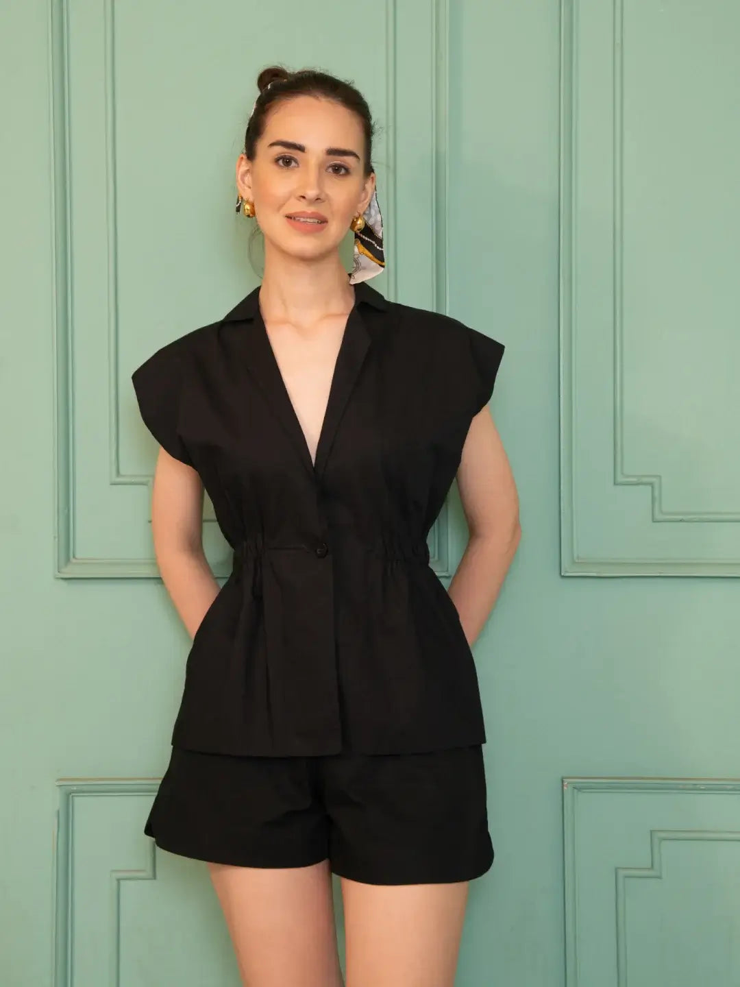 Liora Cap Sleeves Blazer Top & Shorts Set