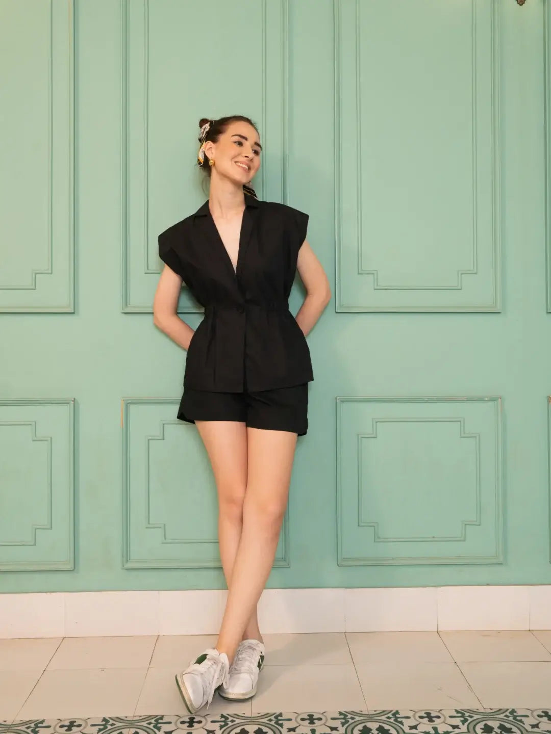 Liora Cap Sleeves Blazer Top & Shorts Set