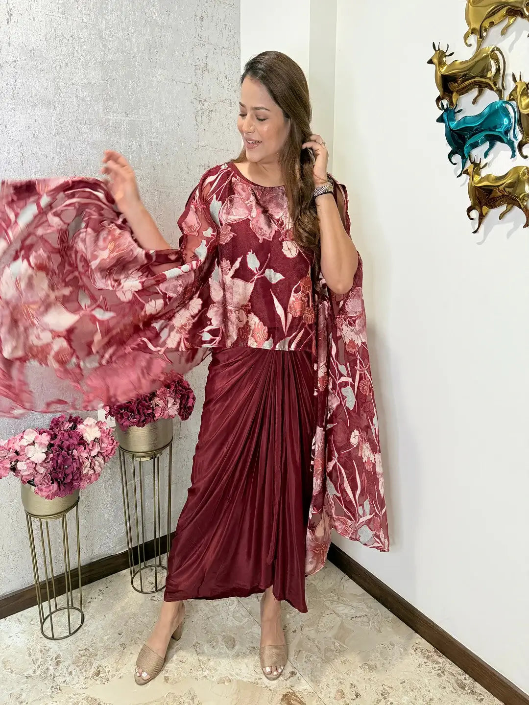 Scarlet Flow draped skirt set