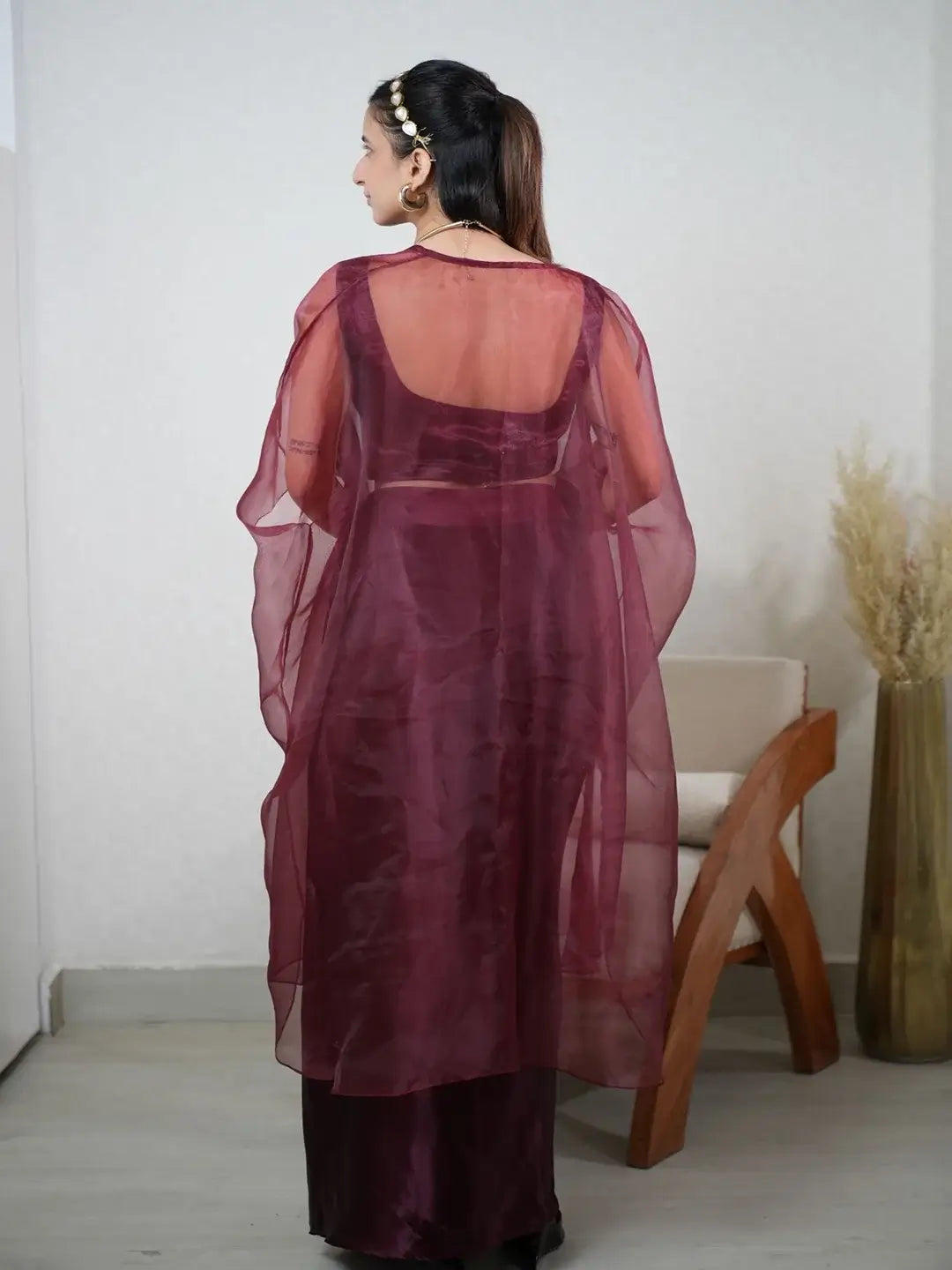 Sequin and sheers draped skirt set