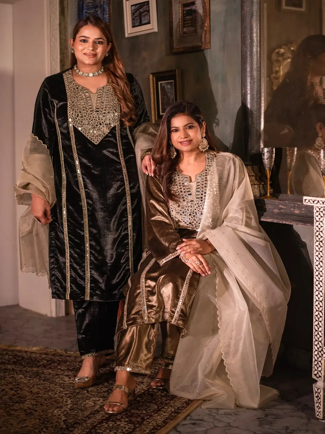 Sheesh Mahal Kurta Set Black