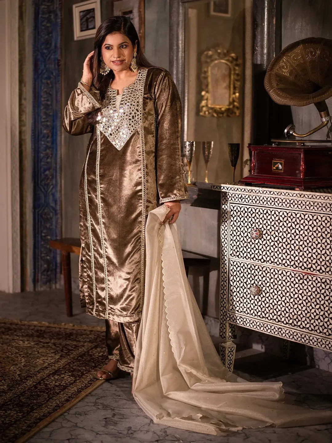 Sheesh Mahal Kurta Set Taupe