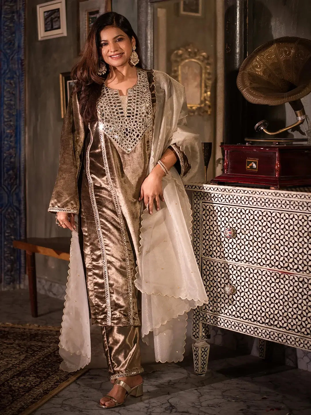 Sheesh Mahal Kurta Set Taupe