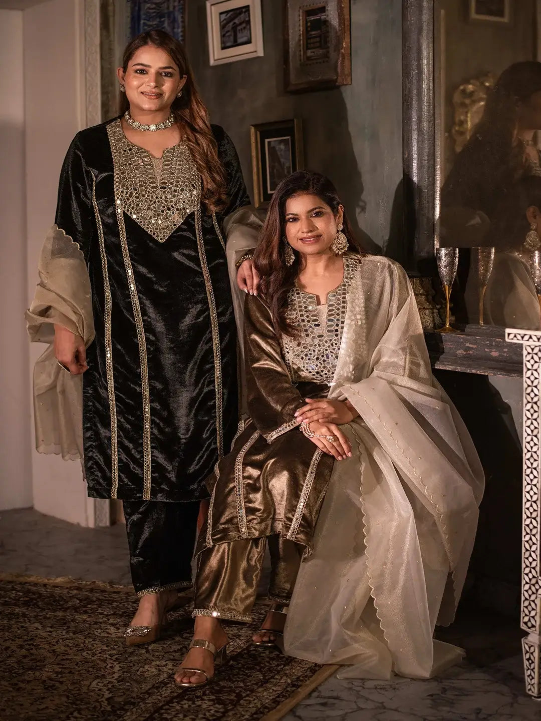 Sheesh Mahal Kurta Set Taupe