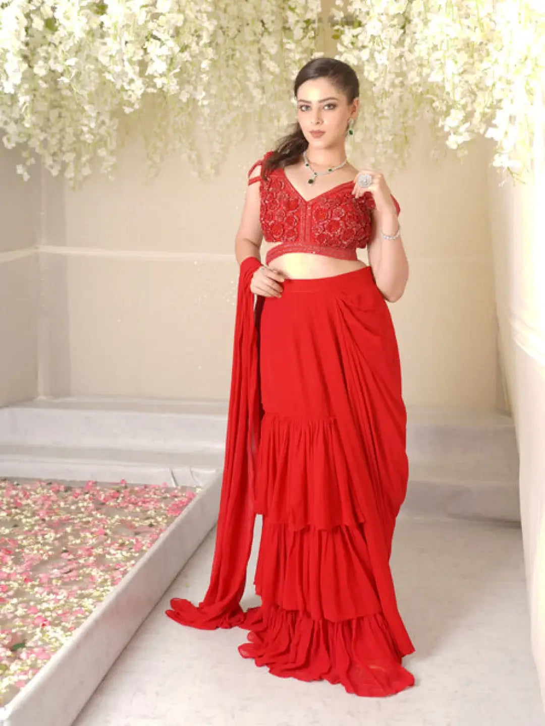 Zara Floral Blouse With Draped Saree