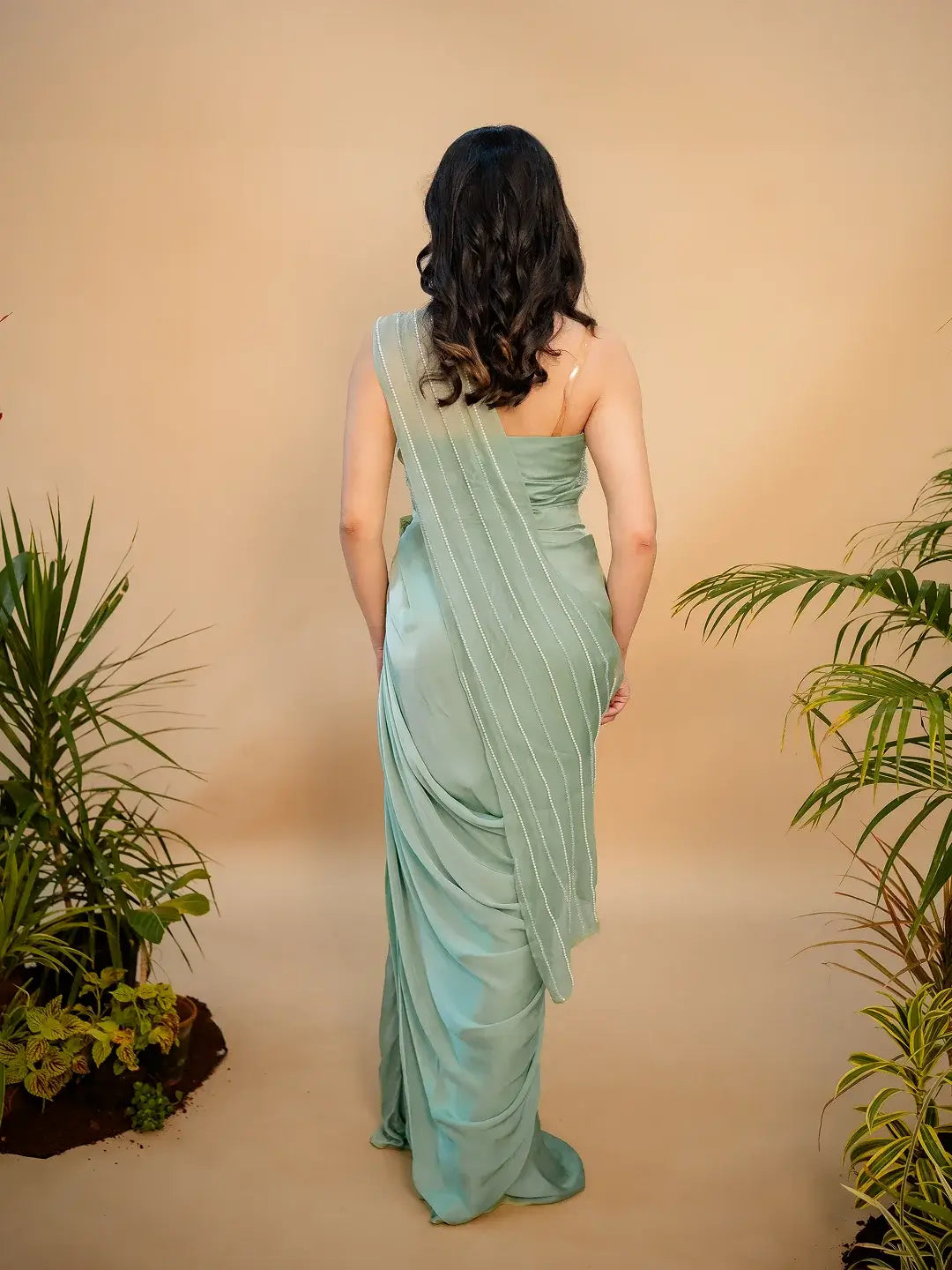 Rhea Embellished Mint Saree