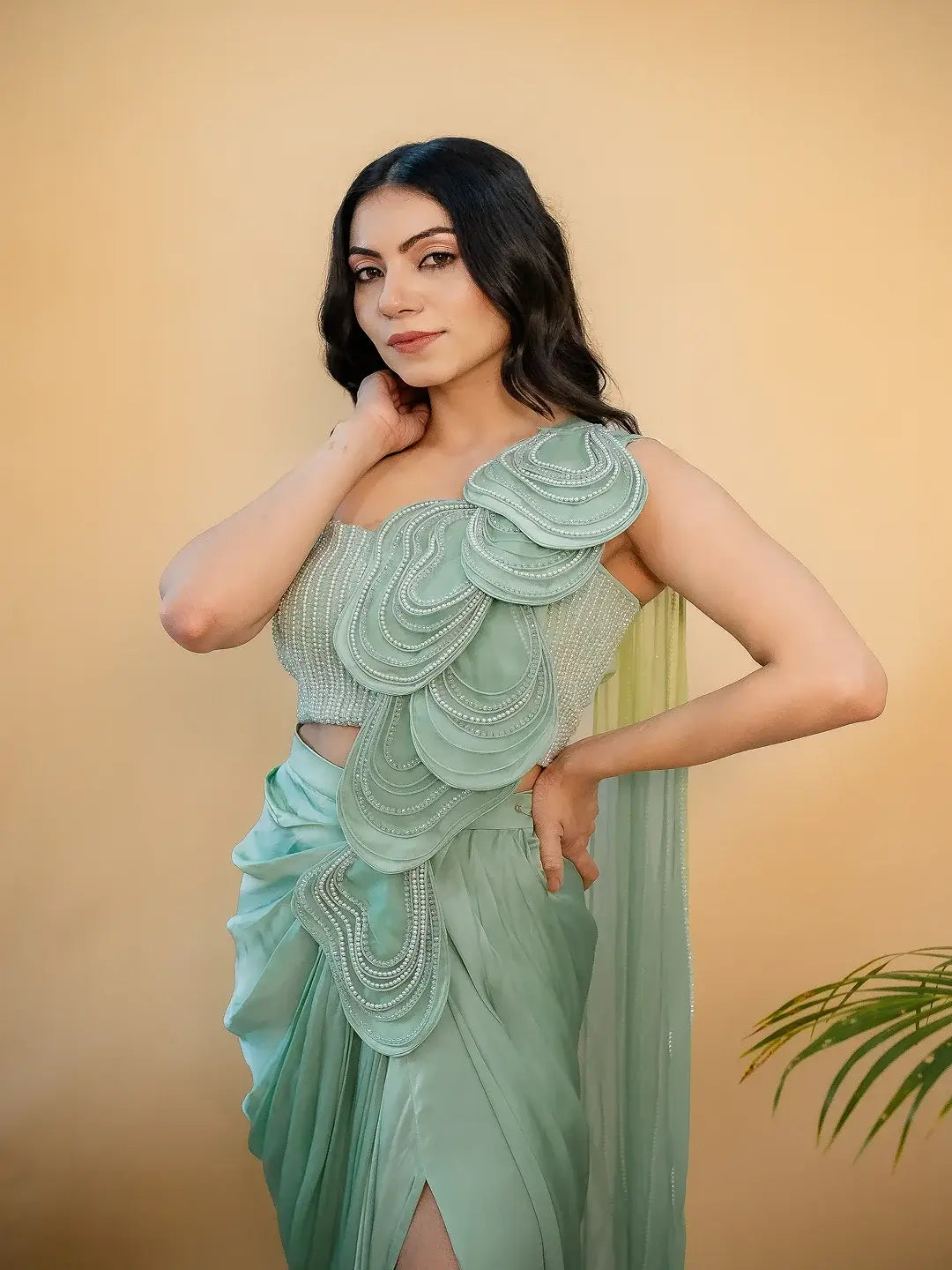 Rhea Embellished Mint Saree