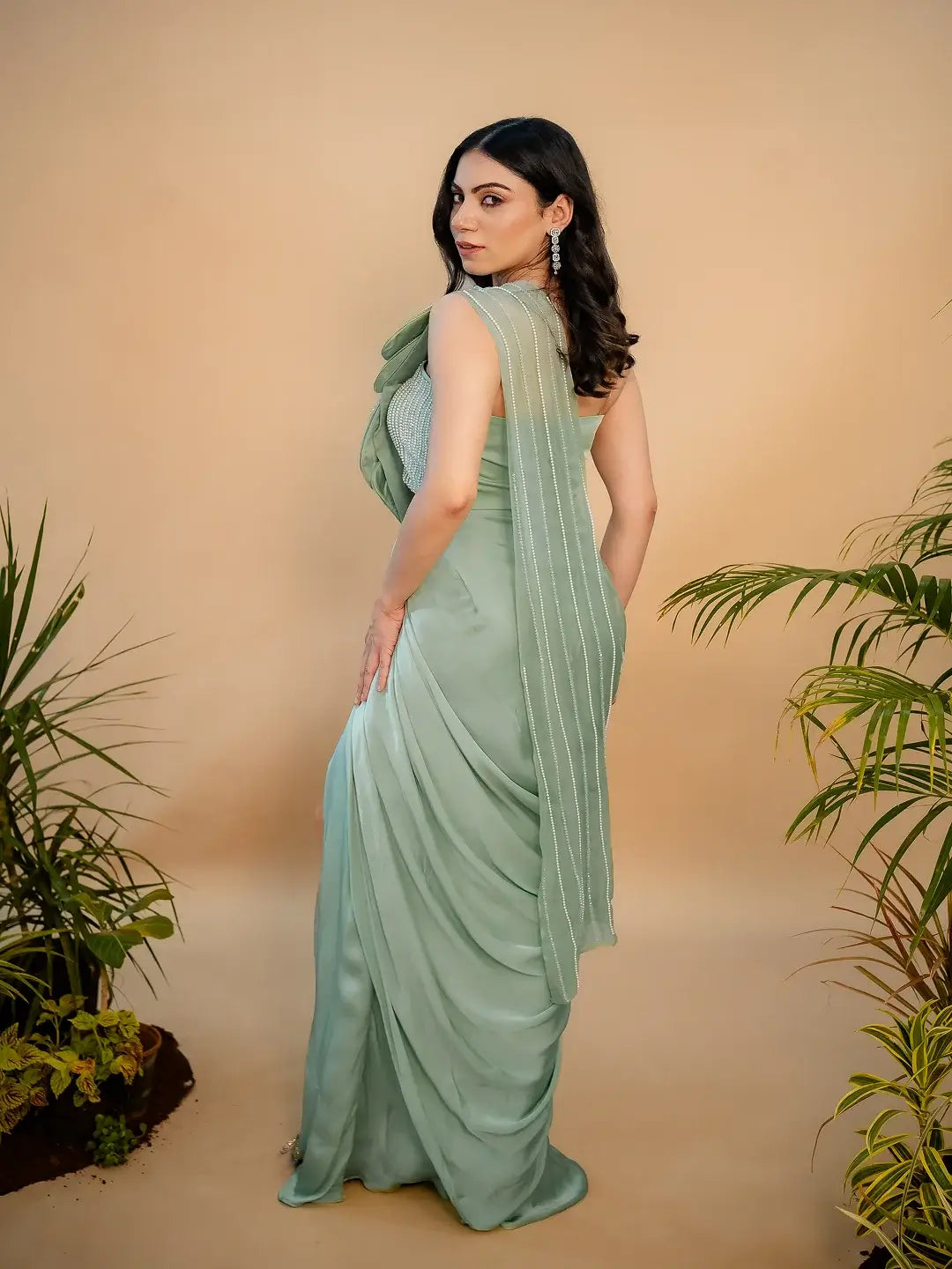 Rhea Embellished Mint Saree