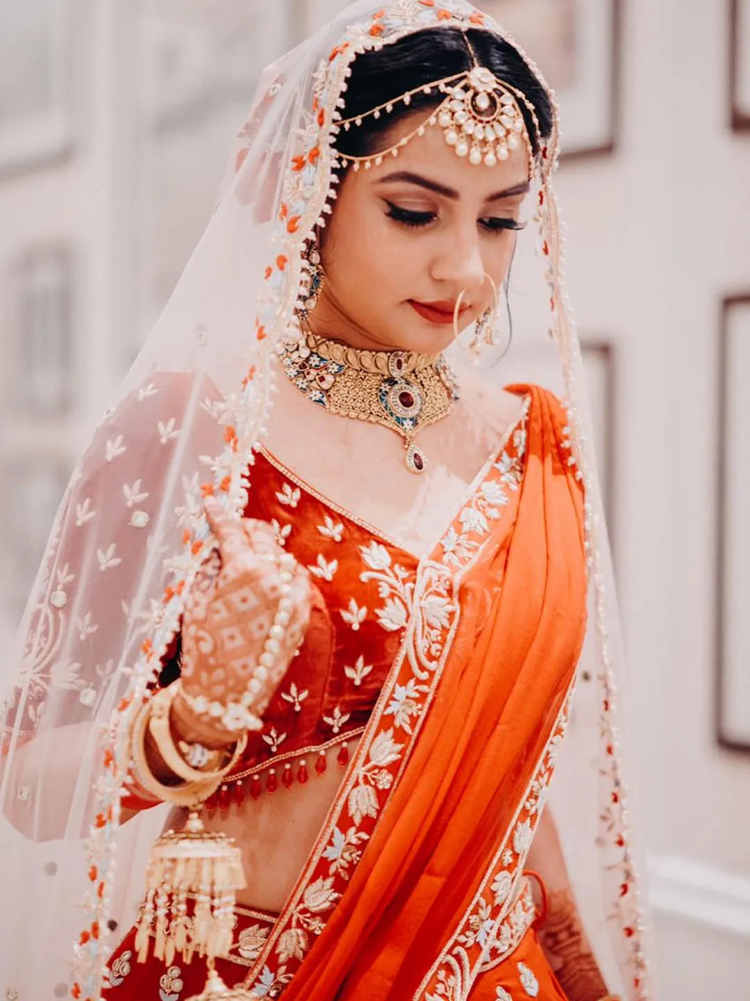 Red bridal embroidered lehenga and blouse with two dupptta set