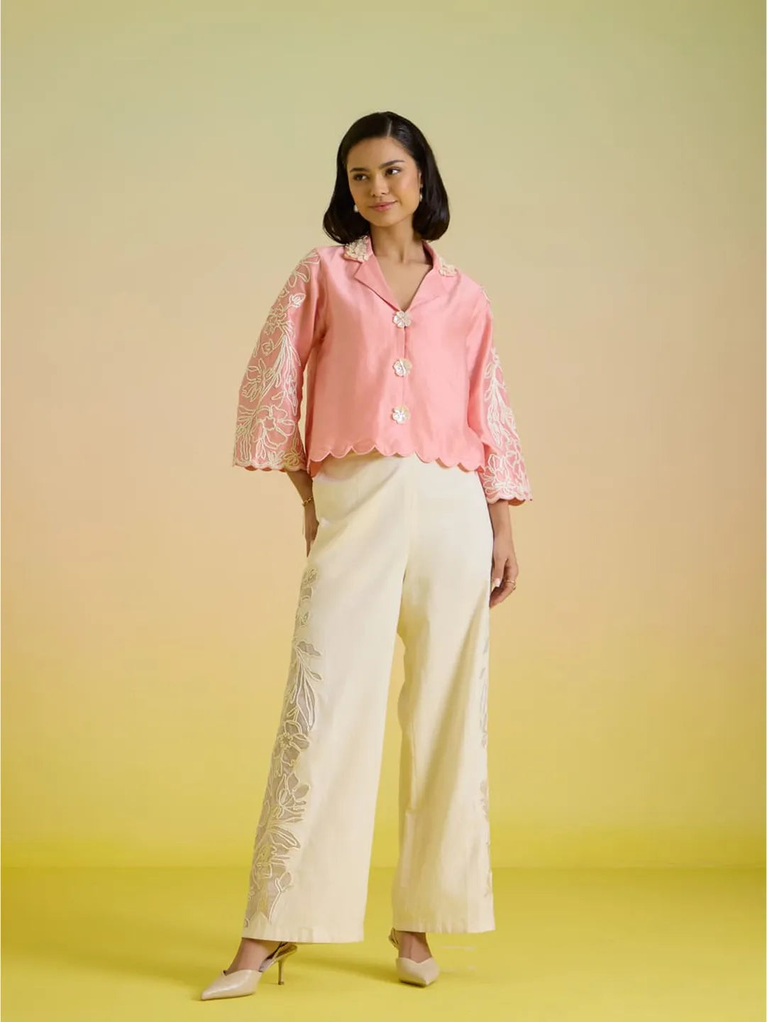 Rosé embroidered coord set