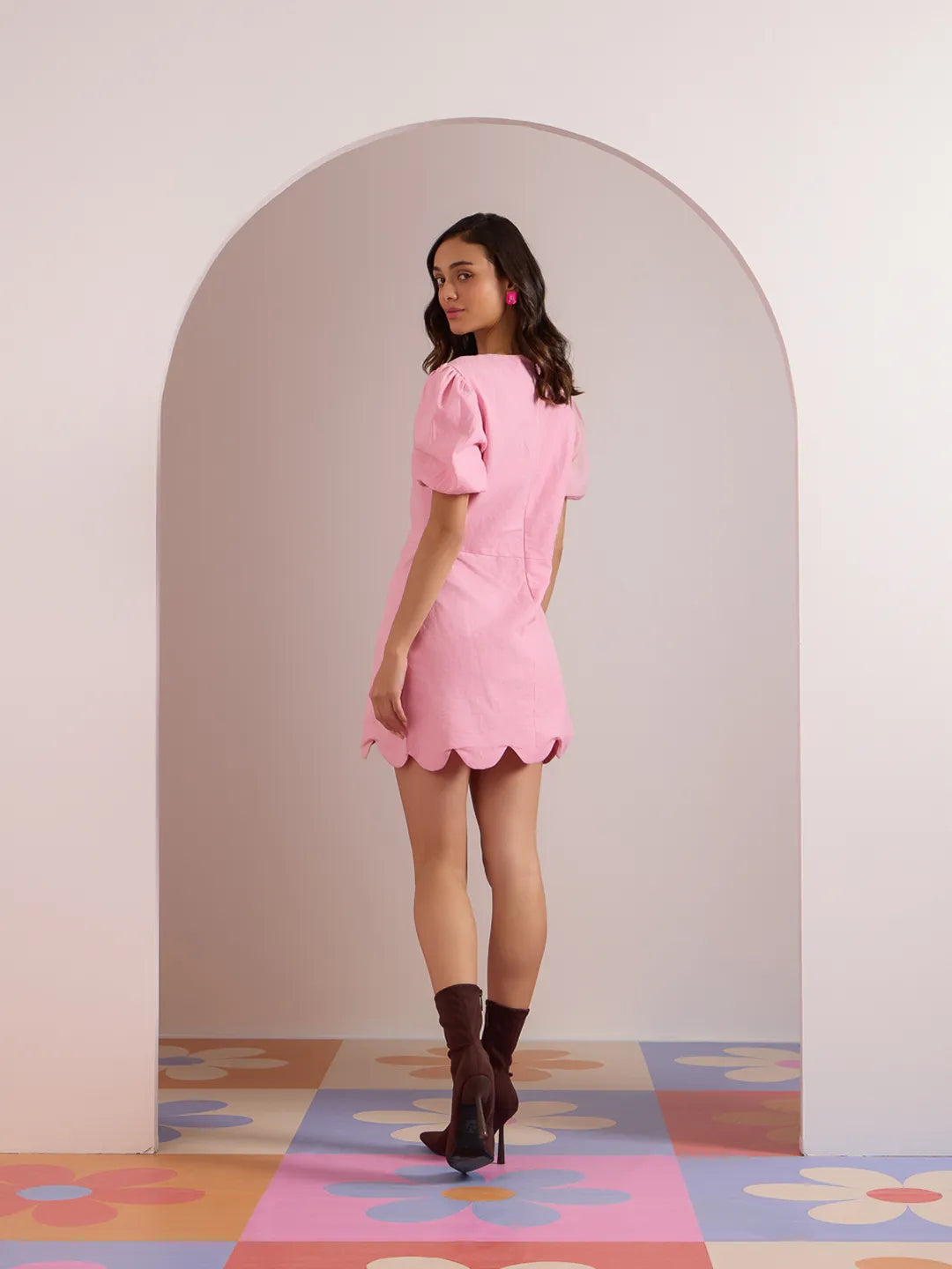 coral pink scallop dress