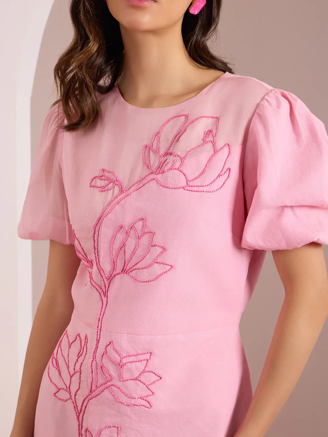 coral pink scallop dress