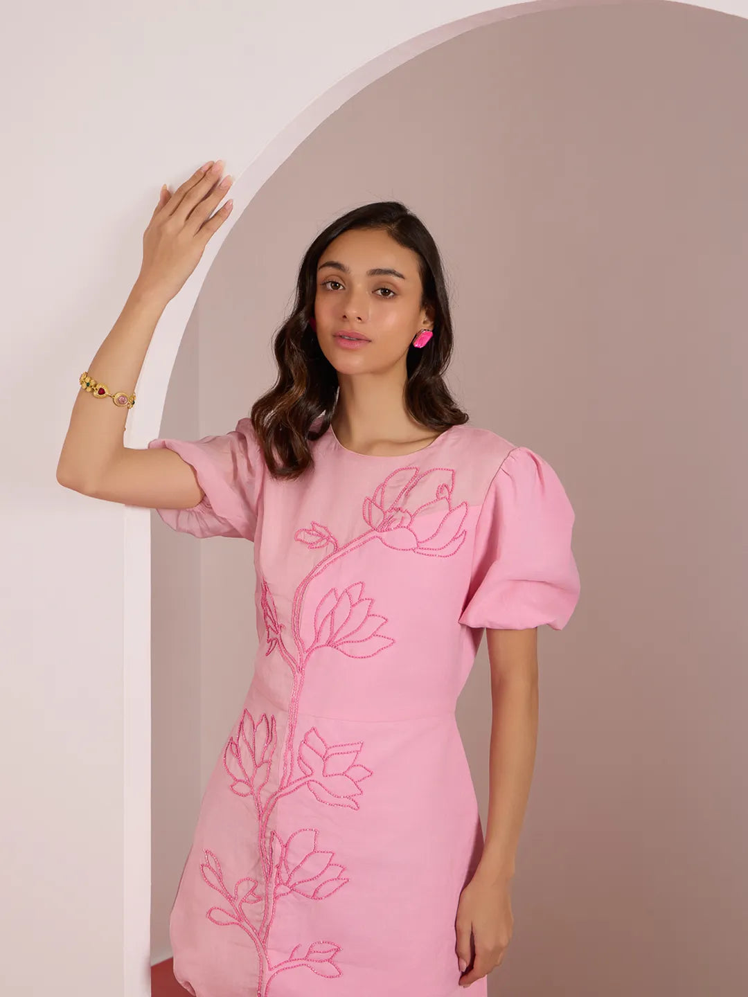 coral pink scallop dress
