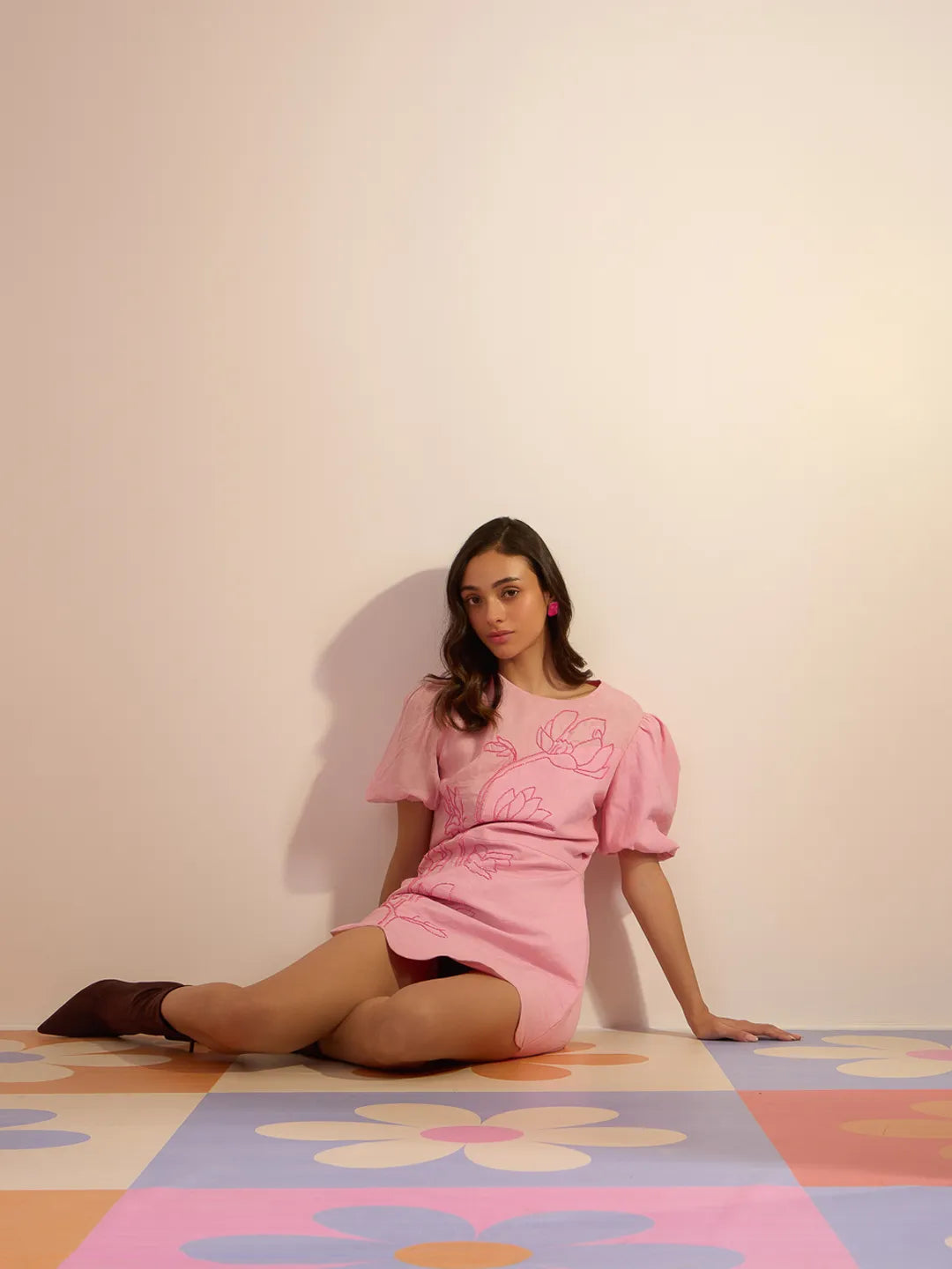 coral pink scallop dress