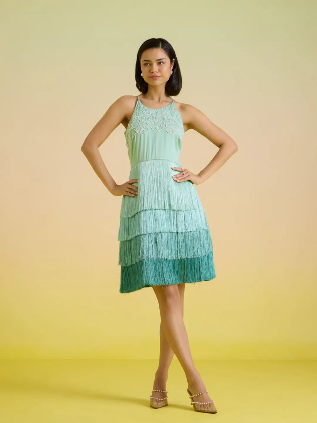 mint tassel dress