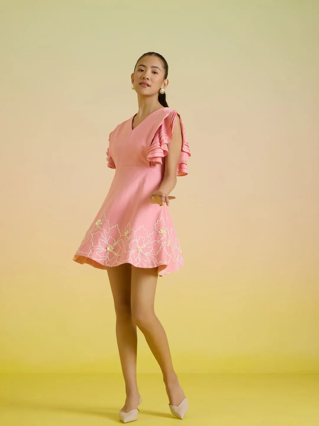 Rosé petal embroidered dress