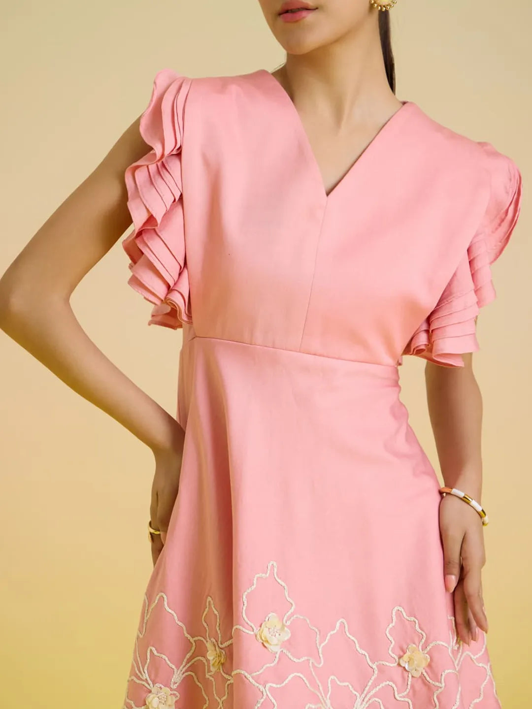 Rosé petal embroidered dress