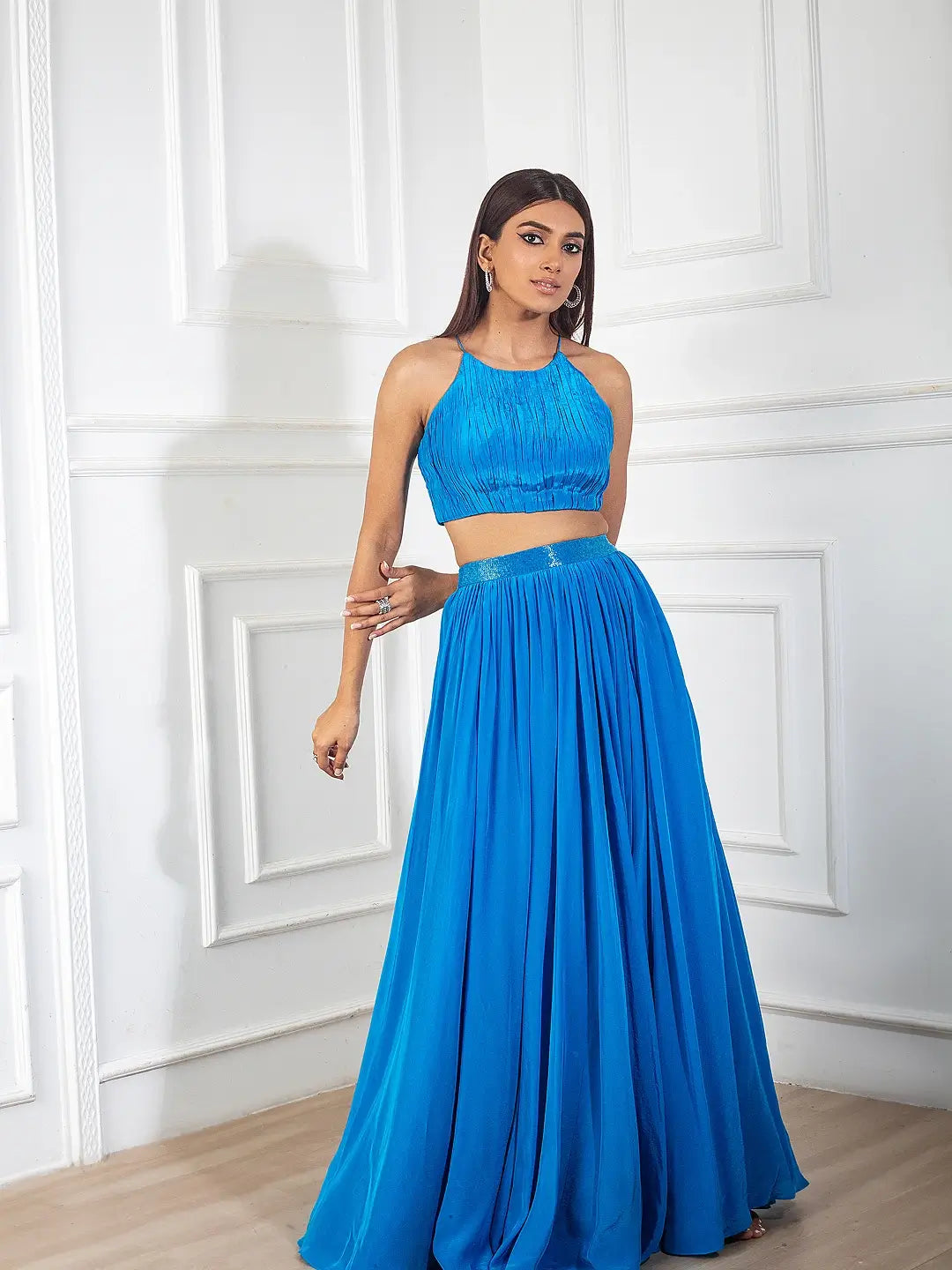 Teal Blue Ruched Skirt Set