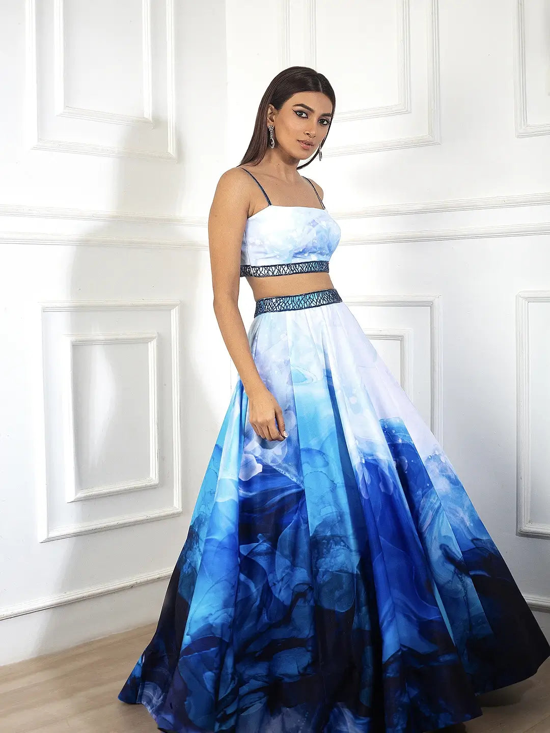 White Printed Lehenga Set