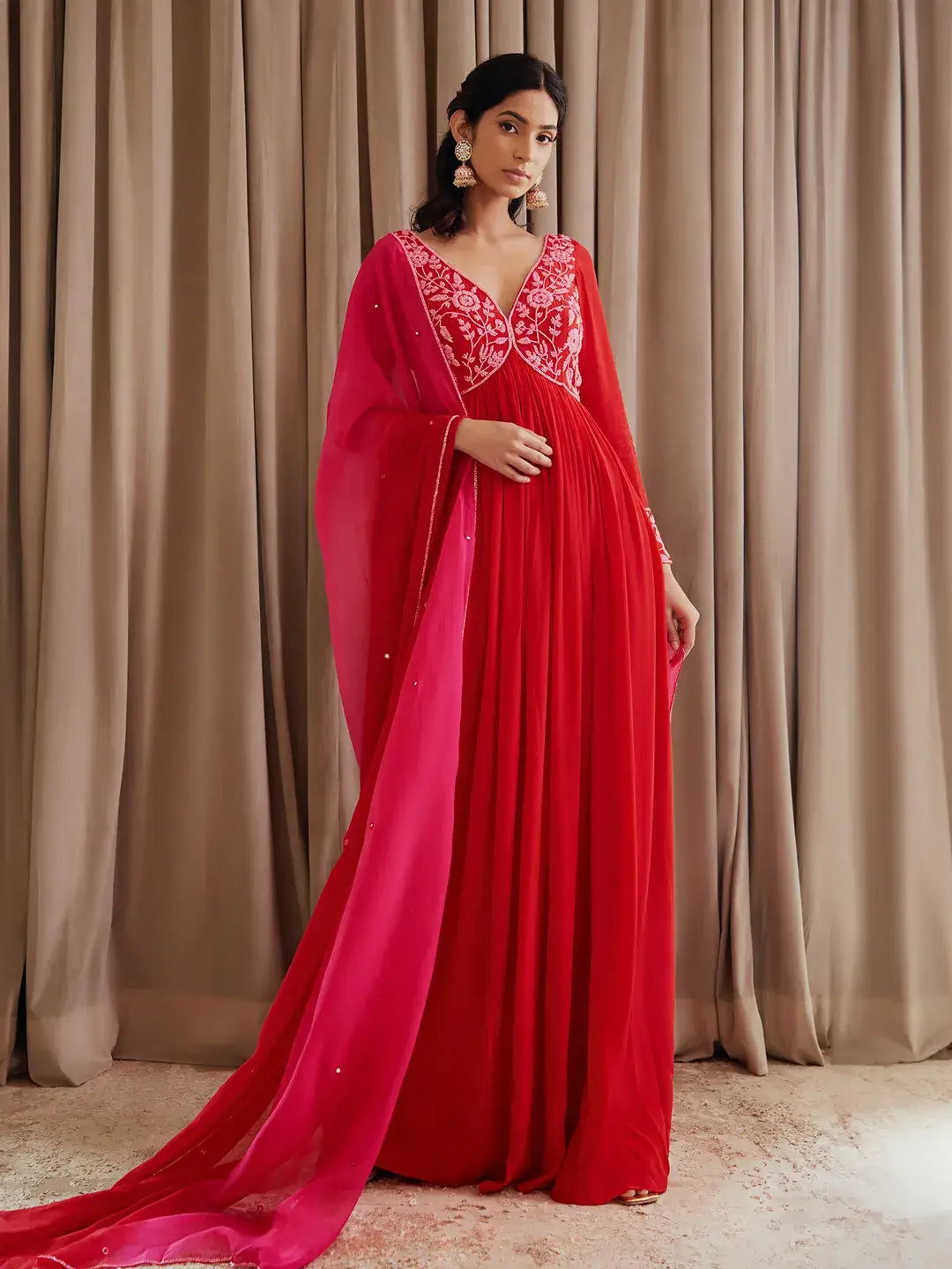 Hot Red Anarkali Set
