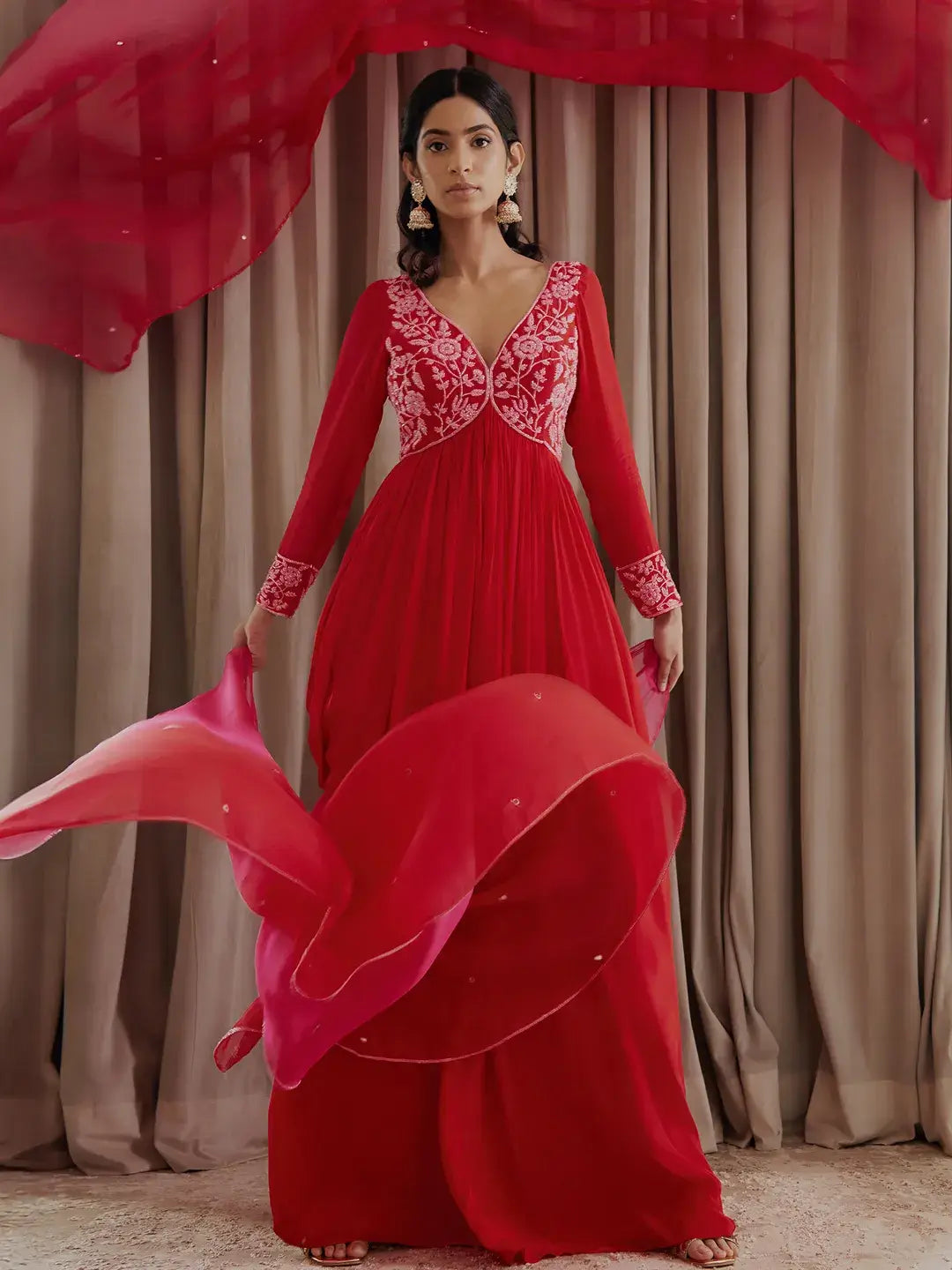 Hot Red Anarkali Set