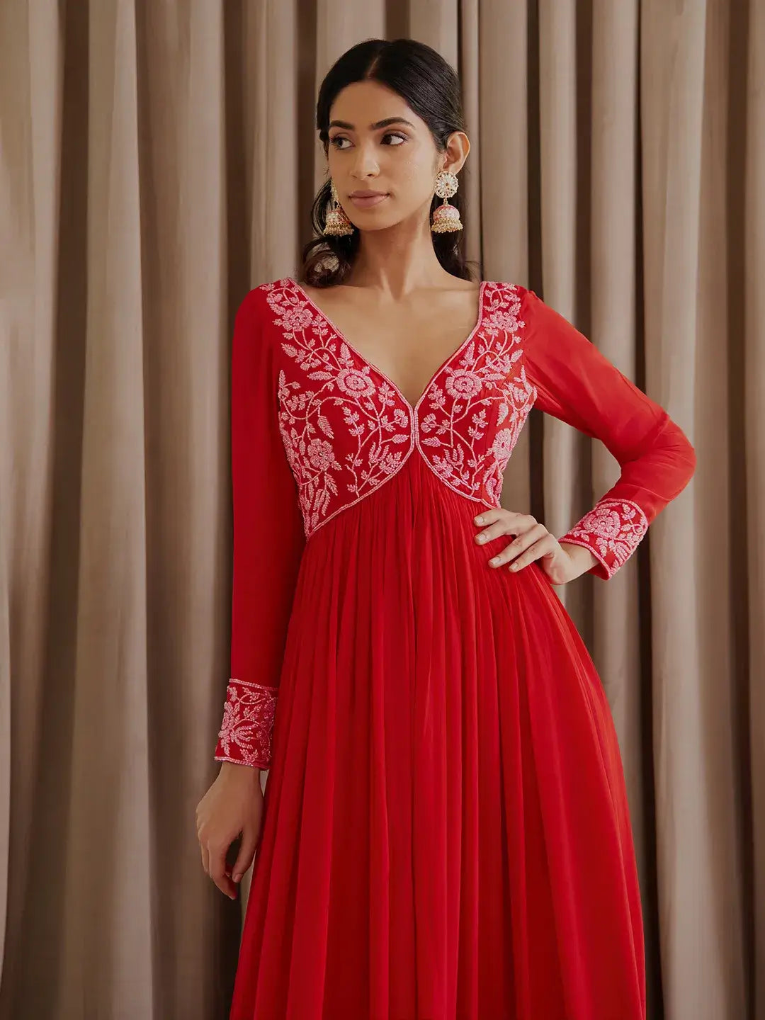 Hot Red Anarkali Set